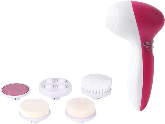 Masseur De Soins De Beauté, 5 En 1, Masseur électrique De Soins du Visage, Nettoyant Pour le Visage, Brosse De Nettoyage du Corps, Outil De Massage, épurateur De Visage Avec 2 Têtes D'éponge