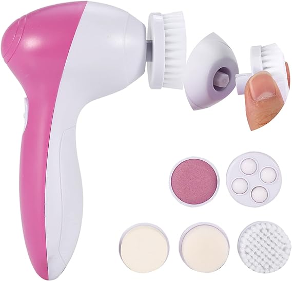 Masseur De Soins De Beauté, 5 En 1, Masseur électrique De Soins du Visage, Nettoyant Pour le Visage, Brosse De Nettoyage du Corps, Outil De Massage, épurateur De Visage Avec 2 Têtes D'éponge