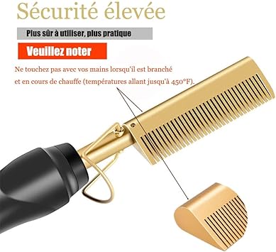 Peigne Chauffant en Céramique pour Cheveux - Lisseur Portable de Voyage avec 3 Réglages de Température - Multifonction Peigne Afro pour Tous Types de Cheveux