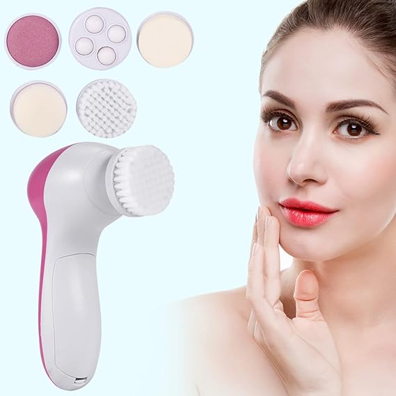 Masseur De Soins De Beauté, 5 En 1, Masseur électrique De Soins du Visage, Nettoyant Pour le Visage, Brosse De Nettoyage du Corps, Outil De Massage, épurateur De Visage Avec 2 Têtes D'éponge