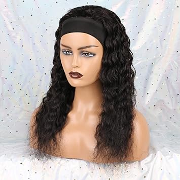 Water Wave Bandeau Perruques Cheveux Humains 51cm Long Water Curls Perruque de Cheveux Brésiliens Aucun Lace Front Machine Fabriqué pour les Femmes Noires