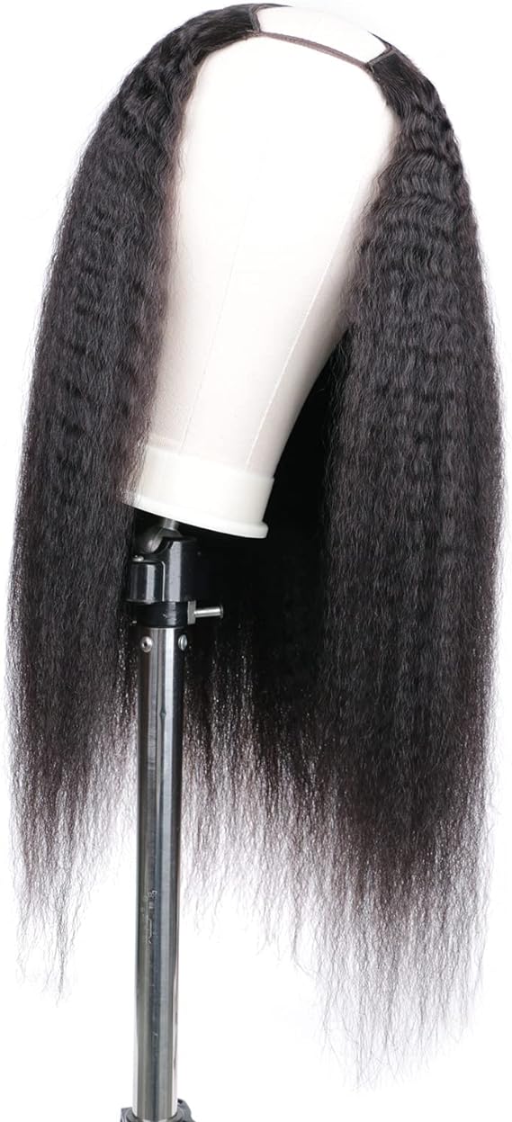 V Part Wig Human Hair Yaki Straight Upgrade U Part Wig Human Hair 18 Pouces Perruque Femme Naturelle Bresilien Yaki Perruque Bresilienne Sans Colle Kinky Straight Human Hair Wig 180% Density