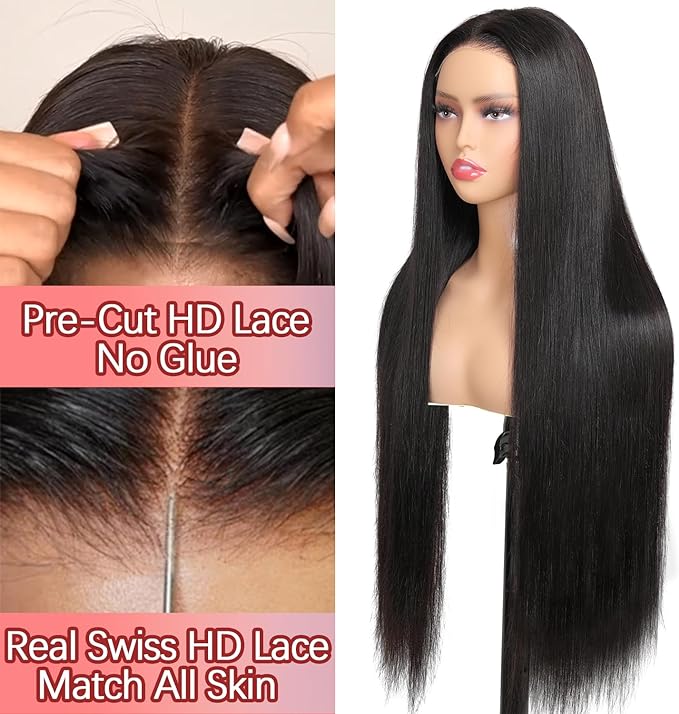 Glueless Wig Human Hair Wear and Go Perruque Pre-Cut Lace Wigs Pre Plucked Natural Hairline 6x4 HD Lace 180% Density 32inch Cheveux humain