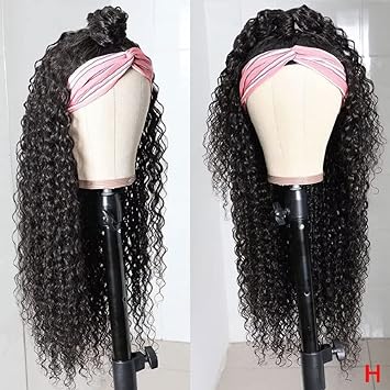 Kinky Curly Headband Wigs Human Hair for Black Women Bandeau Perruque Femme Naturelle Brésilien Bouclée Perruque Bandeau Cheveux Humain Perruque Bresilienne 18 Pouce 180% de densité