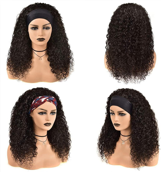 Perruque Bandeau Cheveux Humain Afro Kinky Perruque Femme Naturelle Brésilien 180% Densité Perruque Bouclée Non Lace Curly Headband Wig