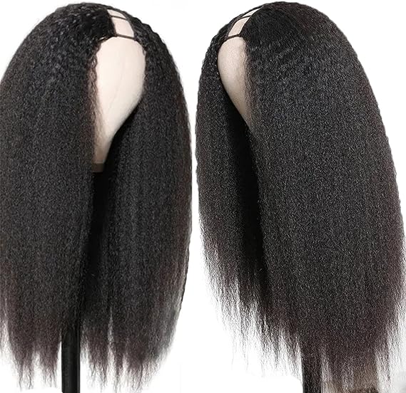 V Part Wig Human Hair Yaki Straight Upgrade U Part Wig Human Hair 18 Pouces Perruque Femme Naturelle Bresilien Yaki Perruque Bresilienne Sans Colle Kinky Straight Human Hair Wig 180% Density