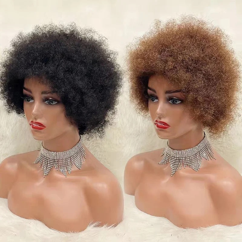 Perruque Cheveux Humain Afro Bouclée Courte, Short Afro Curly Wig Perruque Femme