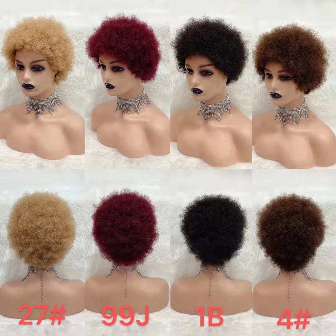 Perruque Cheveux Humain Afro Bouclée Courte, Short Afro Curly Wig Perruque Femme