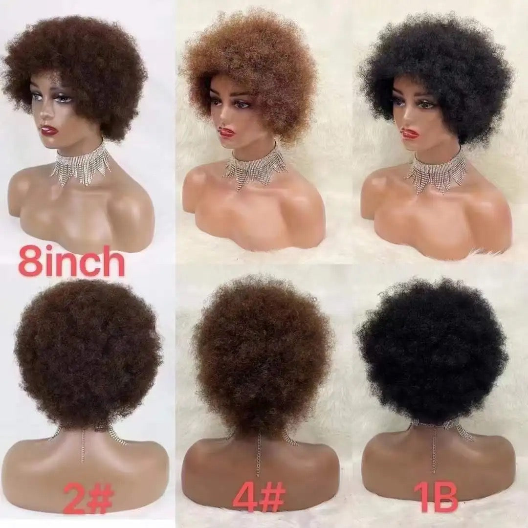 Perruque Cheveux Humain Afro Bouclée Courte, Short Afro Curly Wig Perruque Femme