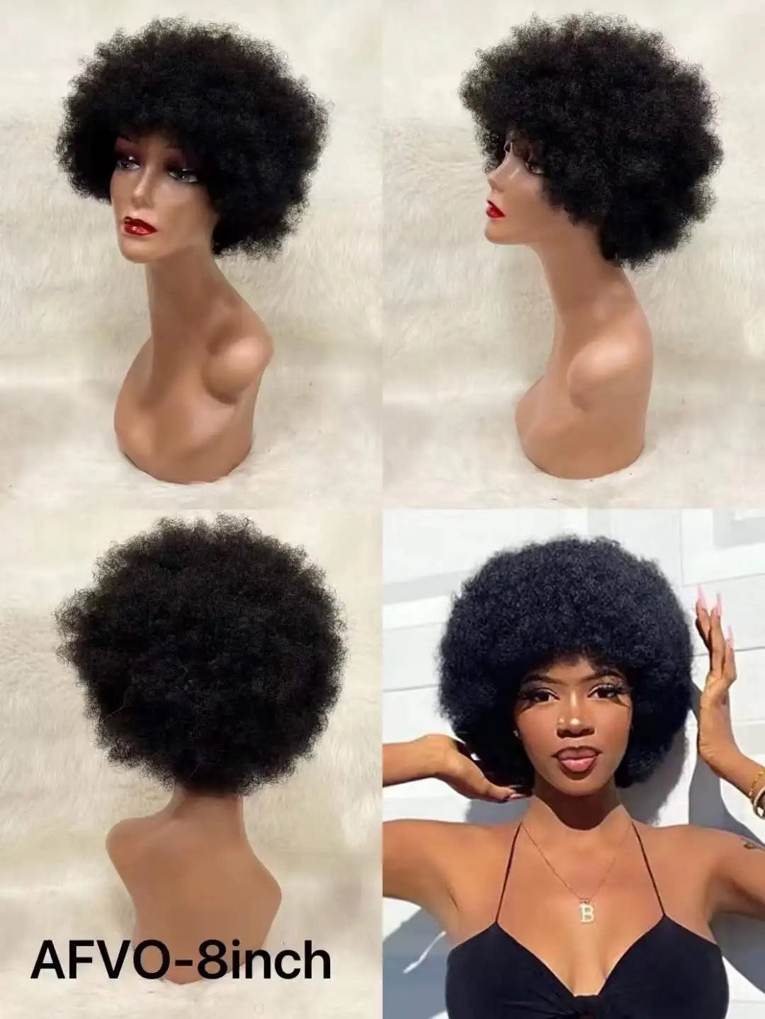 Perruque Cheveux Humain Afro Bouclée Courte Short Afro Curly Wig pour femme