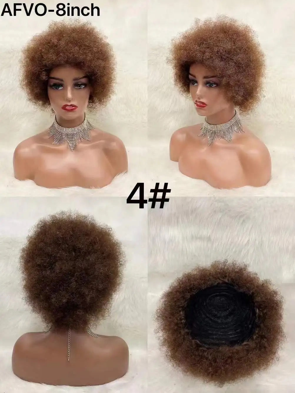 Perruque Cheveux Humain Afro Bouclée Courte, Short Afro Curly Wig Perruque Femme