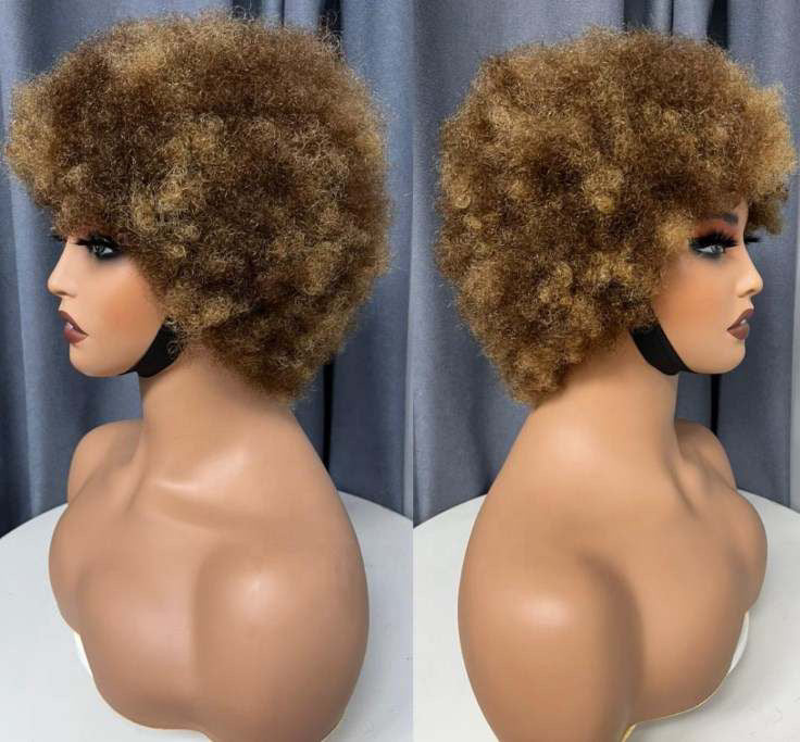 Perruque Cheveux Humain Afro Bouclée Courte Short Afro Curly Wig pour femme