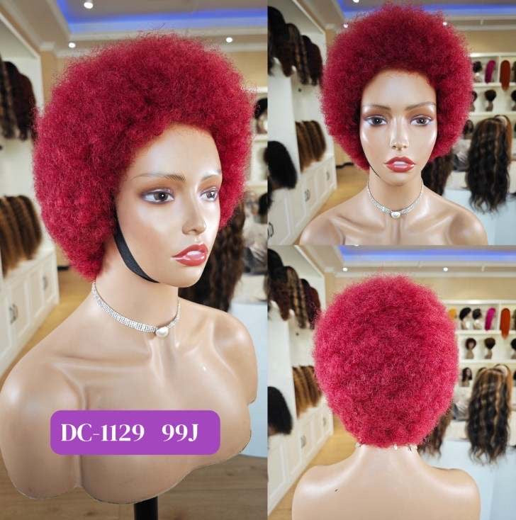 Perruque Cheveux Humain Afro Bouclée Courte Short Afro Curly Wig pour femme