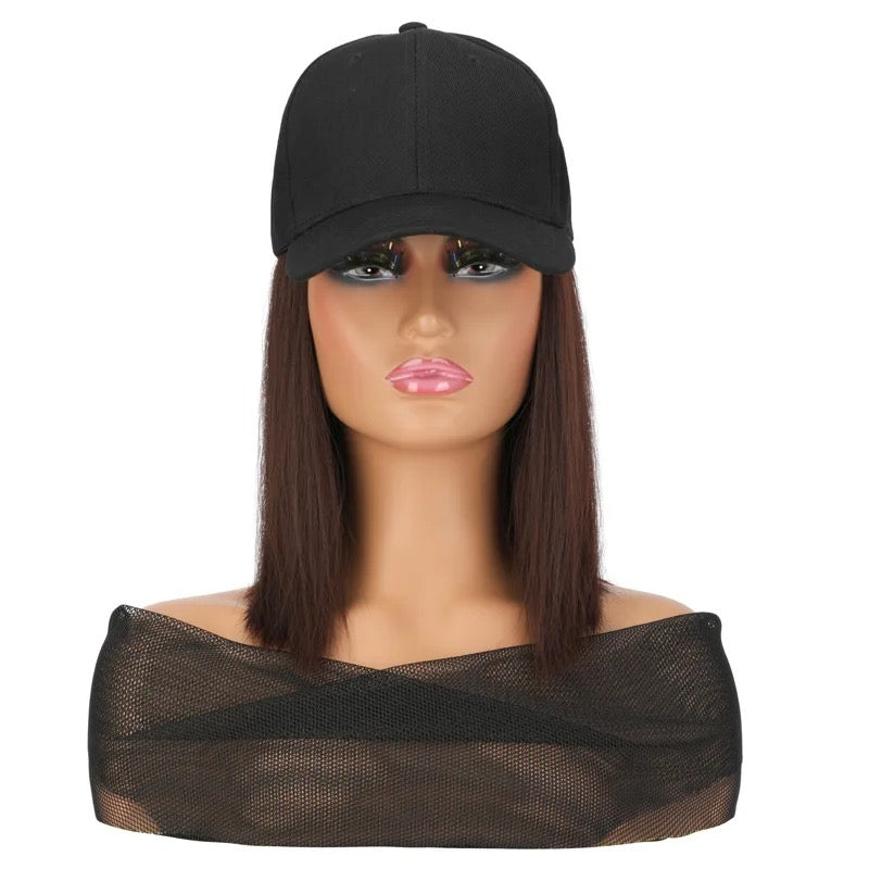 Perruque,Casquette de Baseball synthétique Perruque de Cheveux Perruques Droites Courtes Noir Brun naturellement connecter Perruques réglables pour Les Femmes