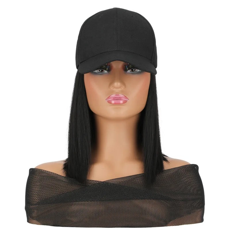 Perruque,Casquette de Baseball synthétique Perruque de Cheveux Perruques Droites Courtes Noir Brun naturellement connecter Perruques réglables pour Les Femmes