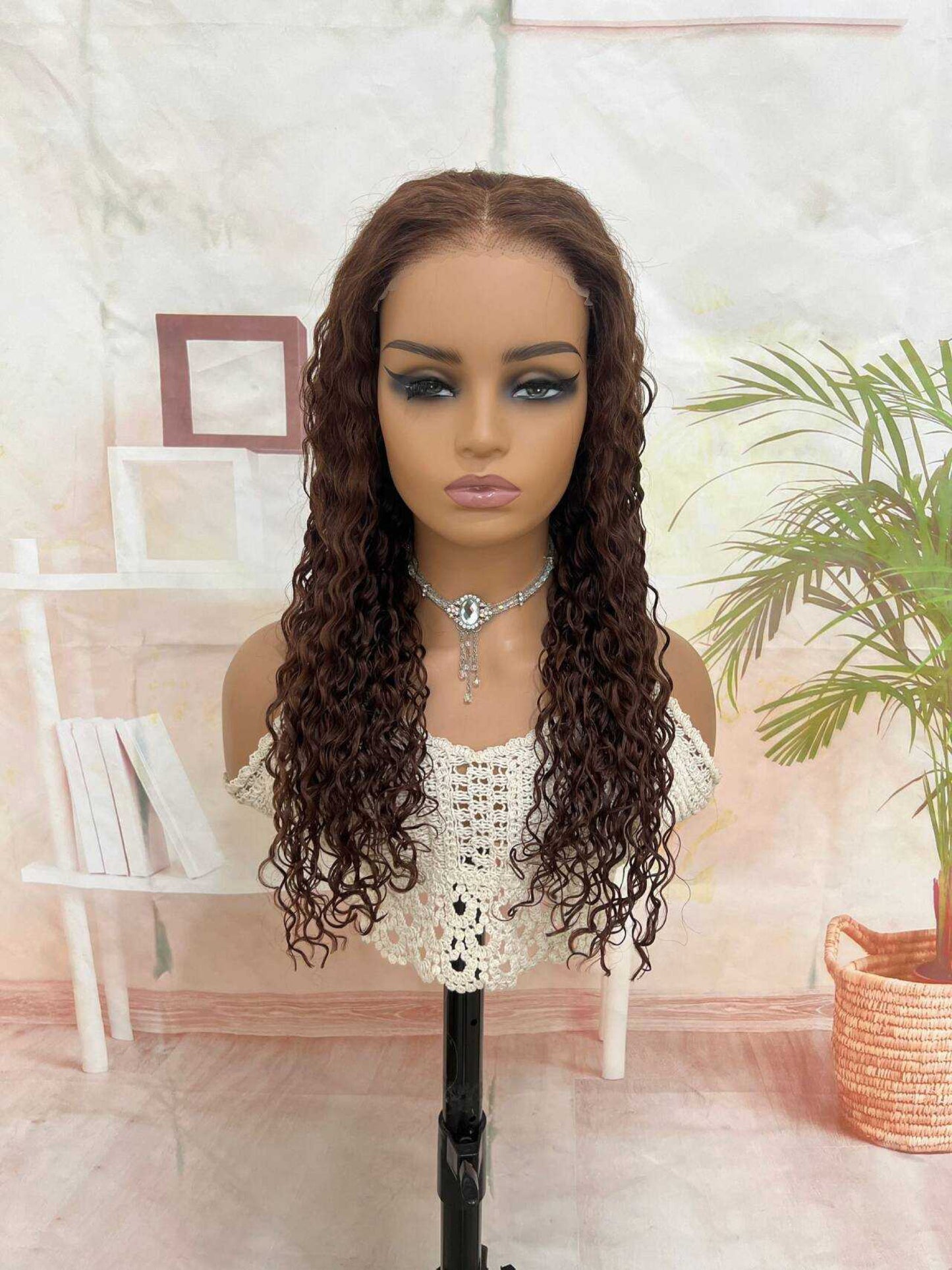 Cheveux Humains Perruque Curly Lace Wig Pre Plucked Pre Cut Free Part 4x6 Wear Go Glueless Wig Brésilien Water Wave Lace Front Wigs Human Hair Noir Cheveux 4X6 Lace Closure Wig 22 Pouces