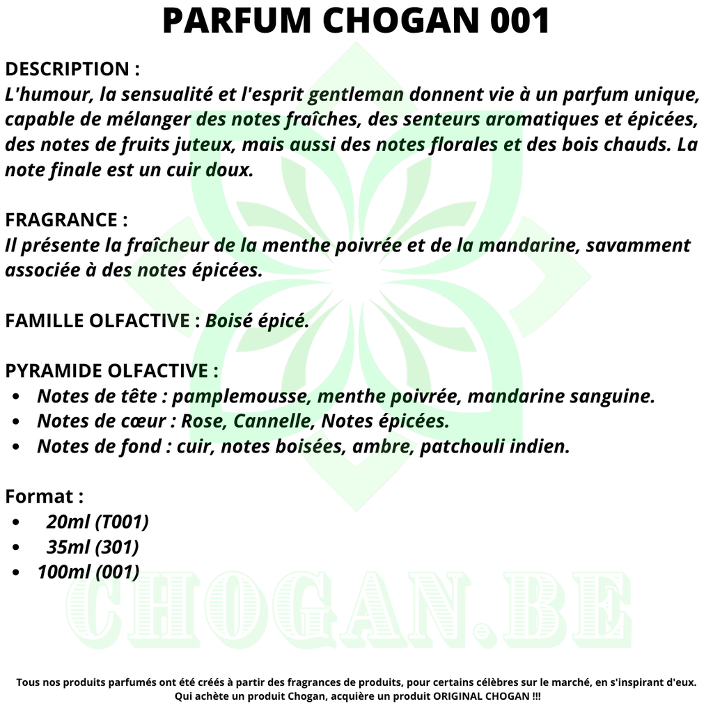 CHOGAN Parfum Homme Essence 30% - 100 ml inspiré One MILLION Code 001