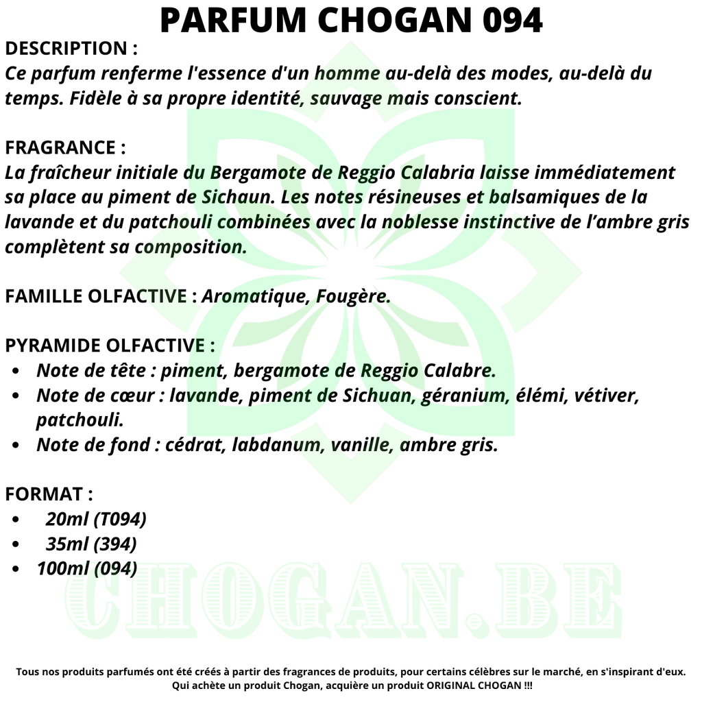 CHOGAN Parfum Homme Essence 30% - 35 ml inspiré SAUVAGE Code 394