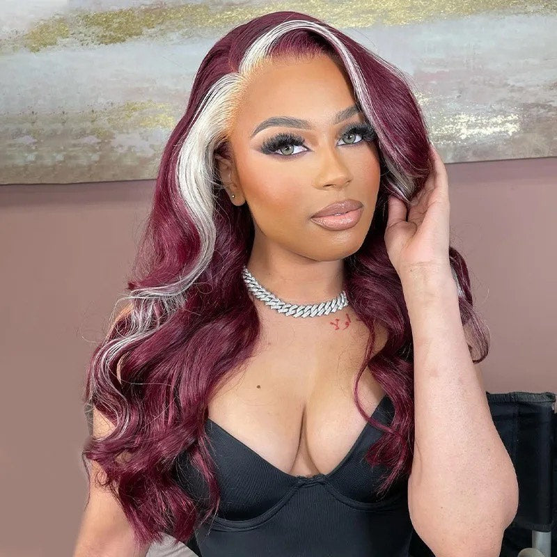 13x4 Perruques lace front wig sprint curl bordeaux