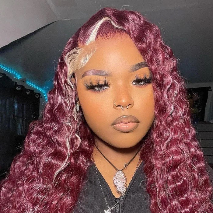 13x4 Perruques lace front wig sprint curl bordeaux