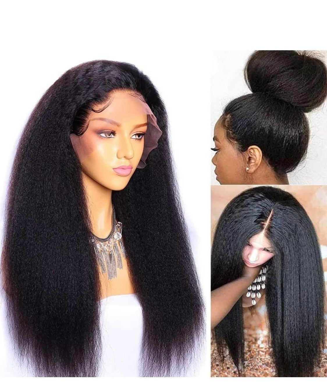 13x 4 Lace frontale Wig, Perruque Bresilienne Kinky Straight, Perruque Yaki cheveux humain